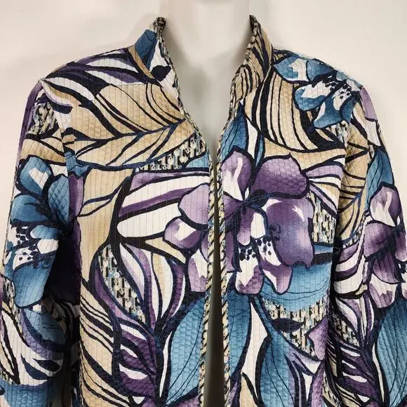 Alfred Dunner Womens Reversible Floral Quilted Jacket Open Front 10P Lightweight - Picture 3 of 9